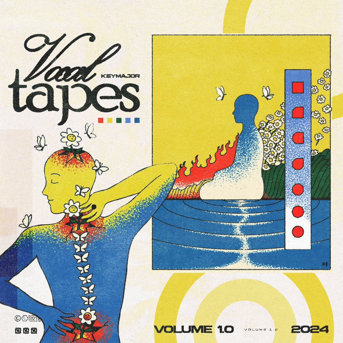 The Vocal Tapes Volume 1 sleeve: a cream and yellow illustration of a figure with flowers, dated 2024